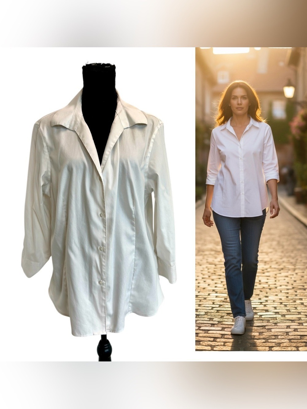Ellen Tracy white easy care button front shirt casual classic 100% cotton Sz XL